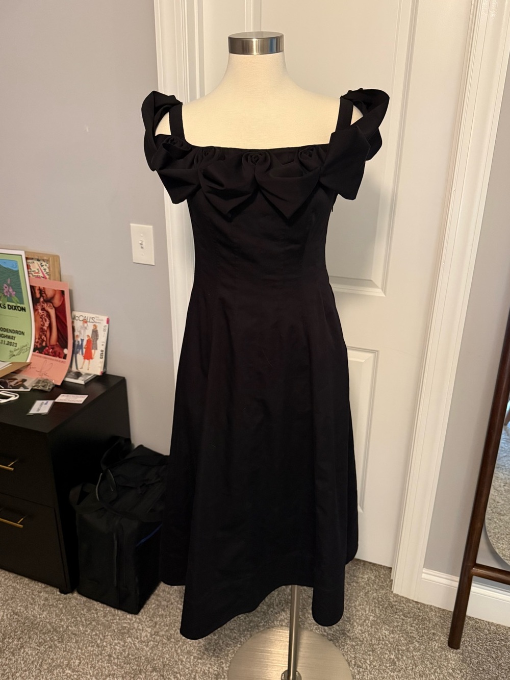 Maeve Rosy Shoulder Black Dress